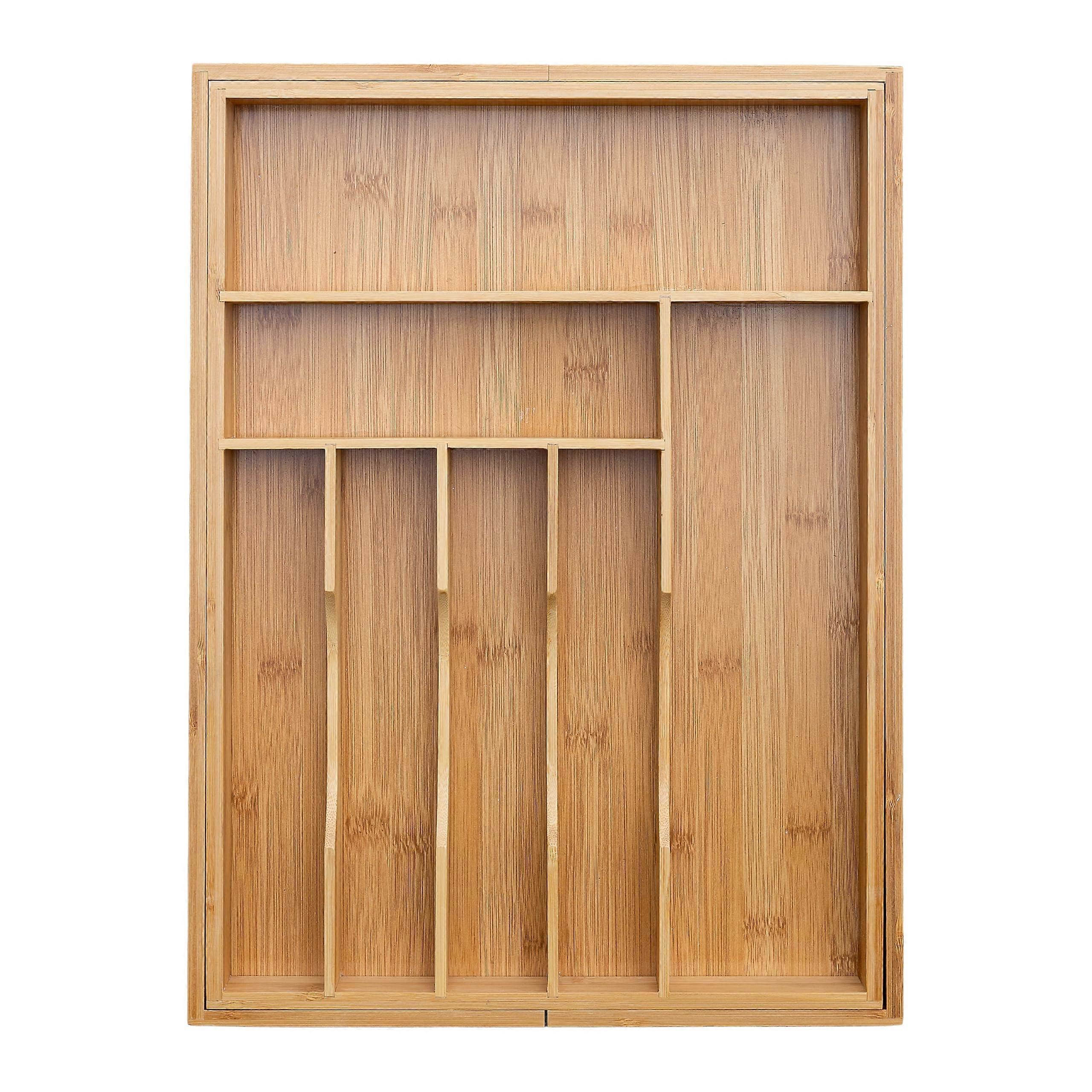 Bamboo Drawer Organizer with Adjustable Width, 9 Compartments, EcoFriendly Expandable Utensil Tray