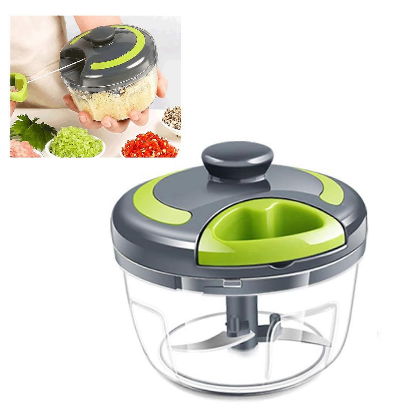 Manual Food Chopper with Stainless Steel Blades 500ml, Hand Pull String Vegetable Chopper for Kitchen