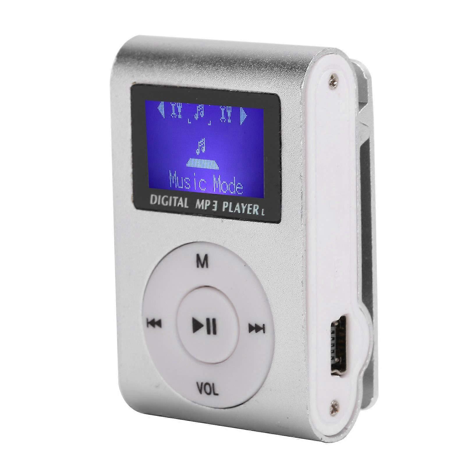 MP3 Player with Secure Back Clip, Ultralight, Long Battery Life, Includes Earphones, Silver