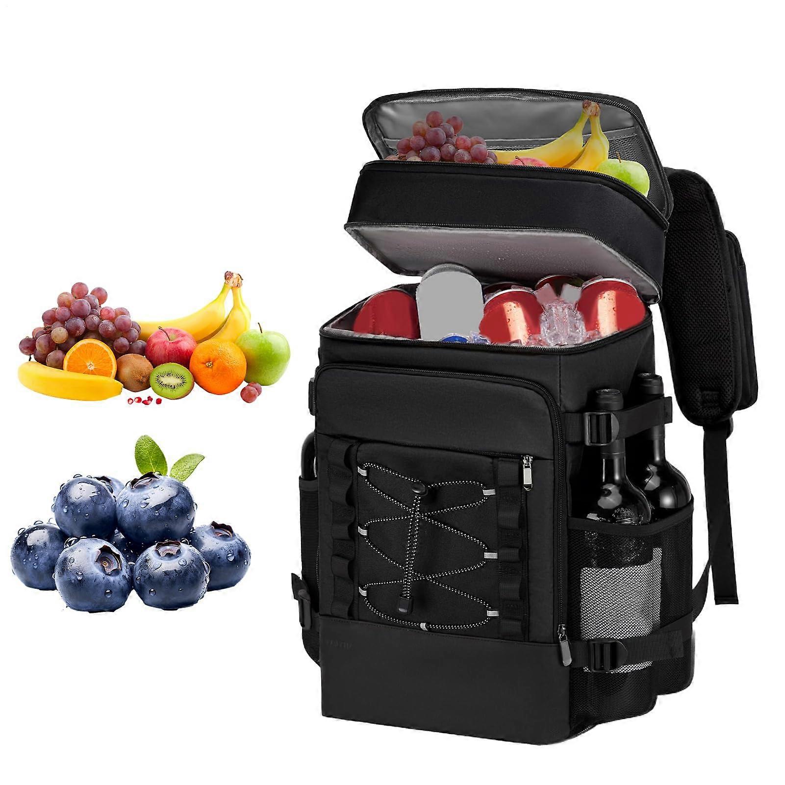 Insulated Backpack Cooler Leakproof Large Capacity DoubleCompartment for Camping Picnic Hiking Black