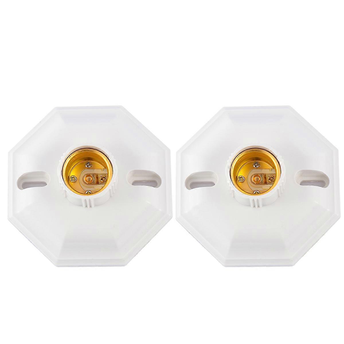 E27 Screw Lamp Holder Octagon Light Base for Home Use 2Pcs White
