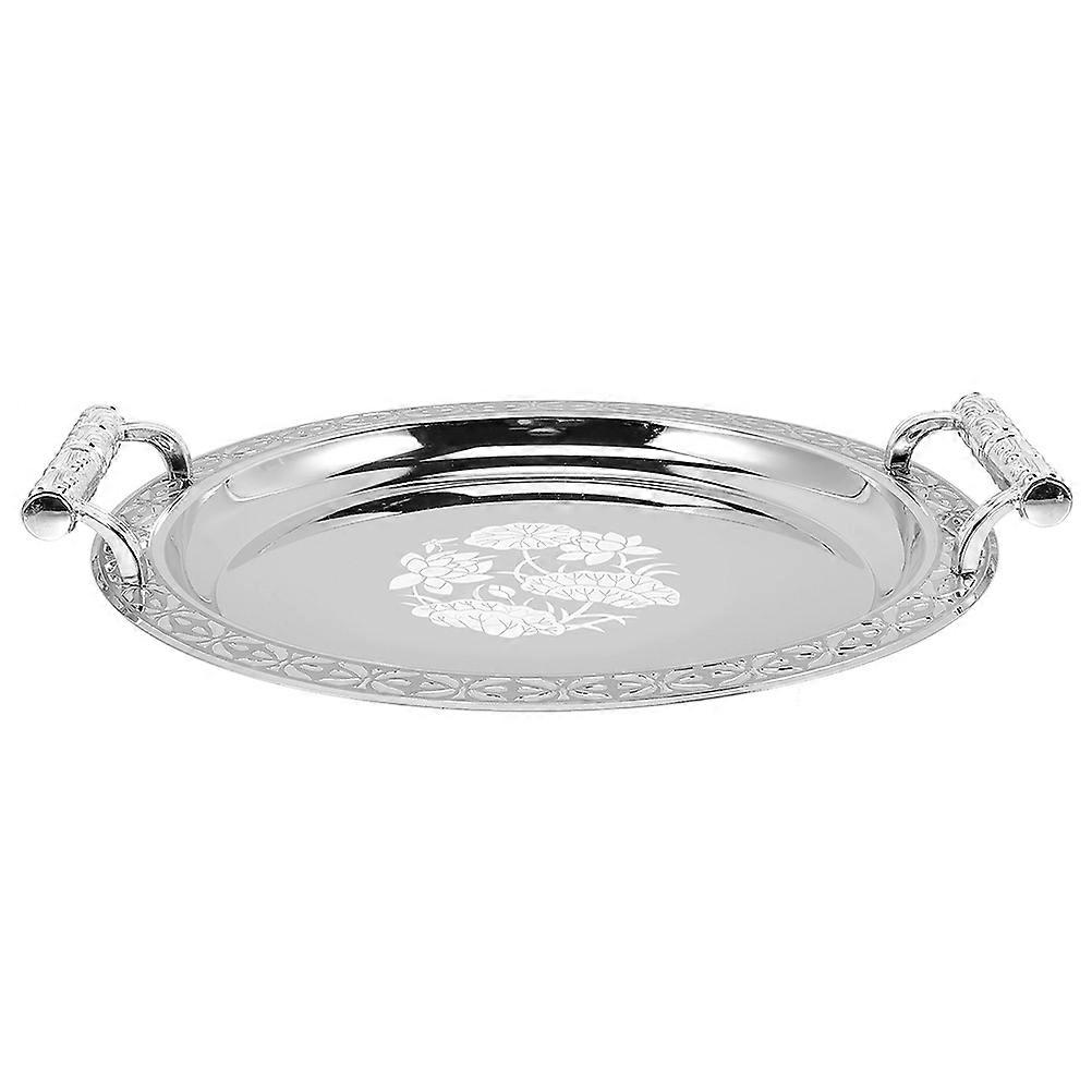 Silver Round Pattern Fruit Holder Serving Tray for Home Use