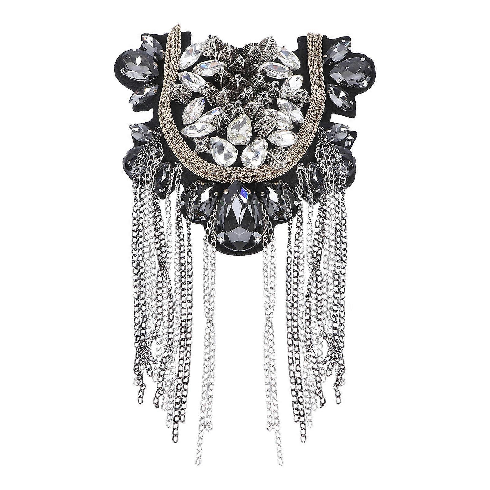 Chest Pin Beaded Rivet Tassel Sewing Patch for Decor Hand-Stitched