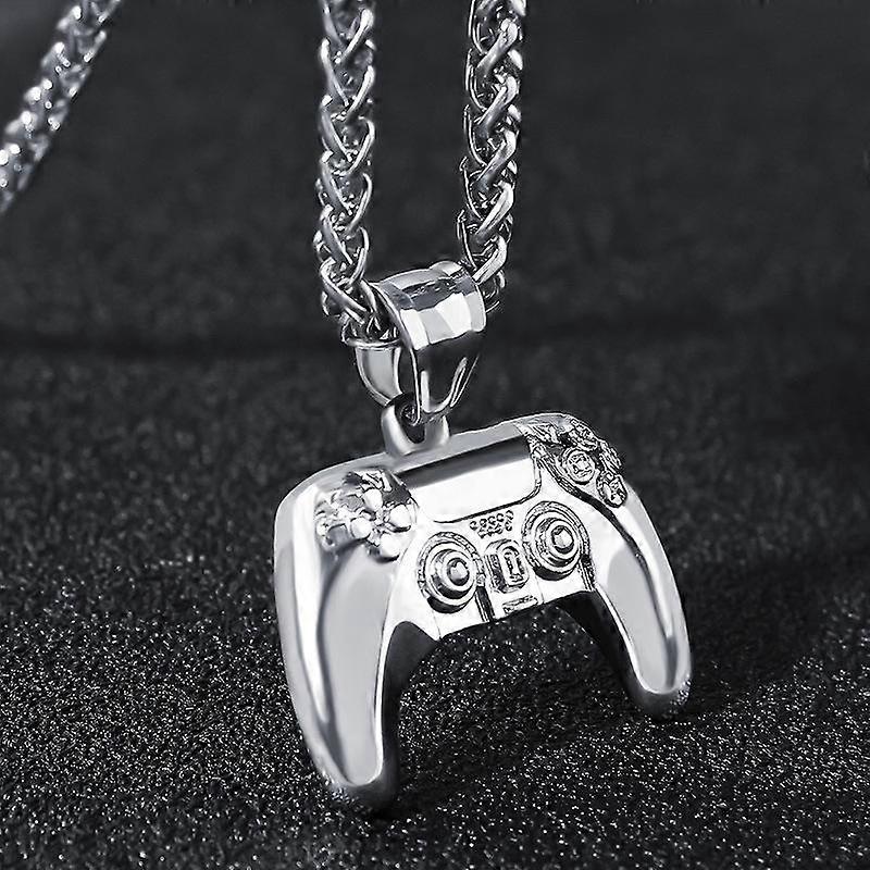 Game Controller Pendant Necklace, Silver, For Men