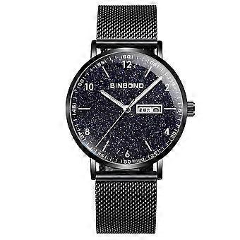 30M waterdicht ultradun quartz horloge met lichtgevende sterren, kleur: zwart.