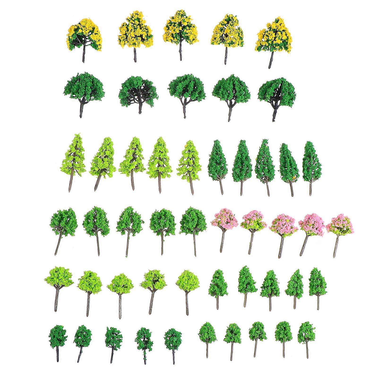 Mini Tree Models Plastic for DIY Crafts with 55Pcs Assorted
