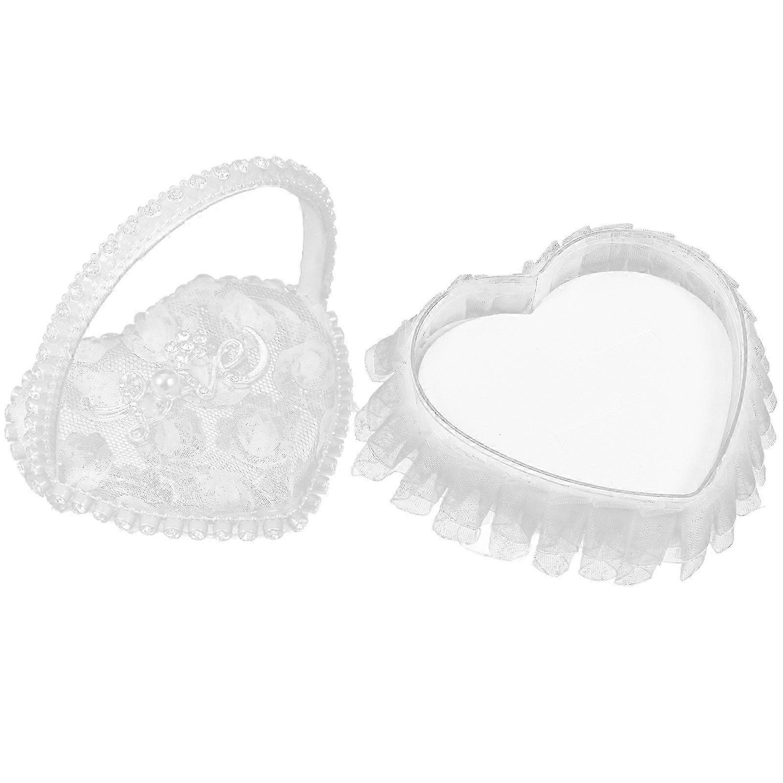Lace Wedding Ring Pillow Heart-Shape Ring Holder with Handle
