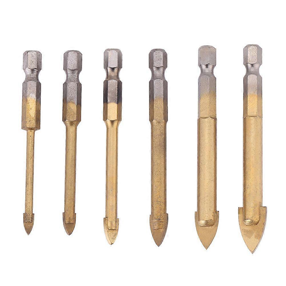 6pcs/set Hex Titanium Plated Triangle Glass Drill Bits Power Tools (4/5/6/8/10/12mm)