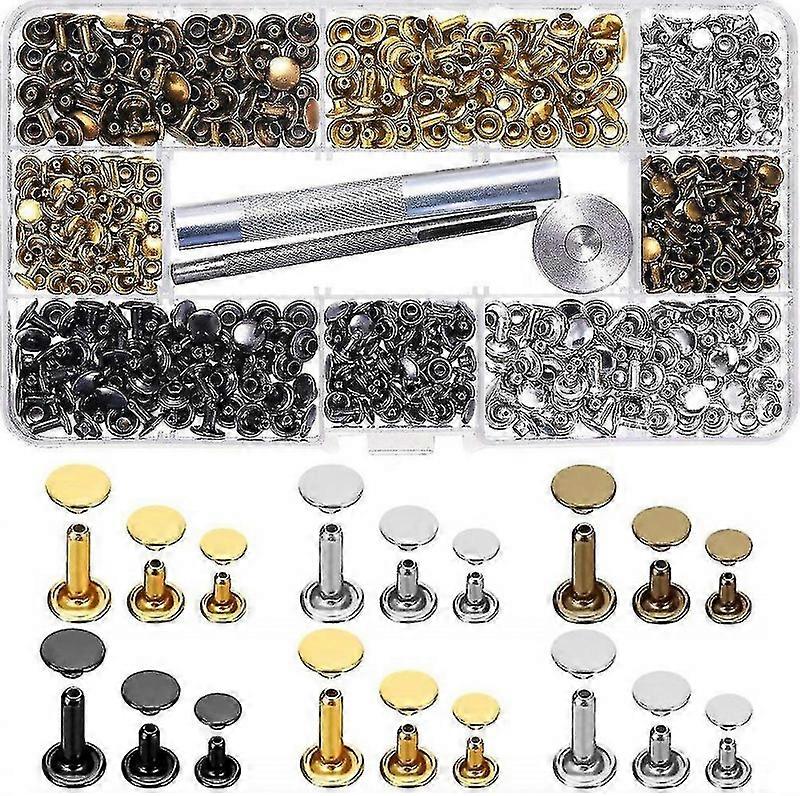 300 Pcs Leather Rivets Double Cap Rivets Kit With 3 Pc Fixing Tool Kit