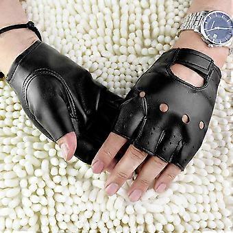 Men Artificial Leather Slip Resistant Half Finger Fingerless Gloves Hand Wrist Mittens