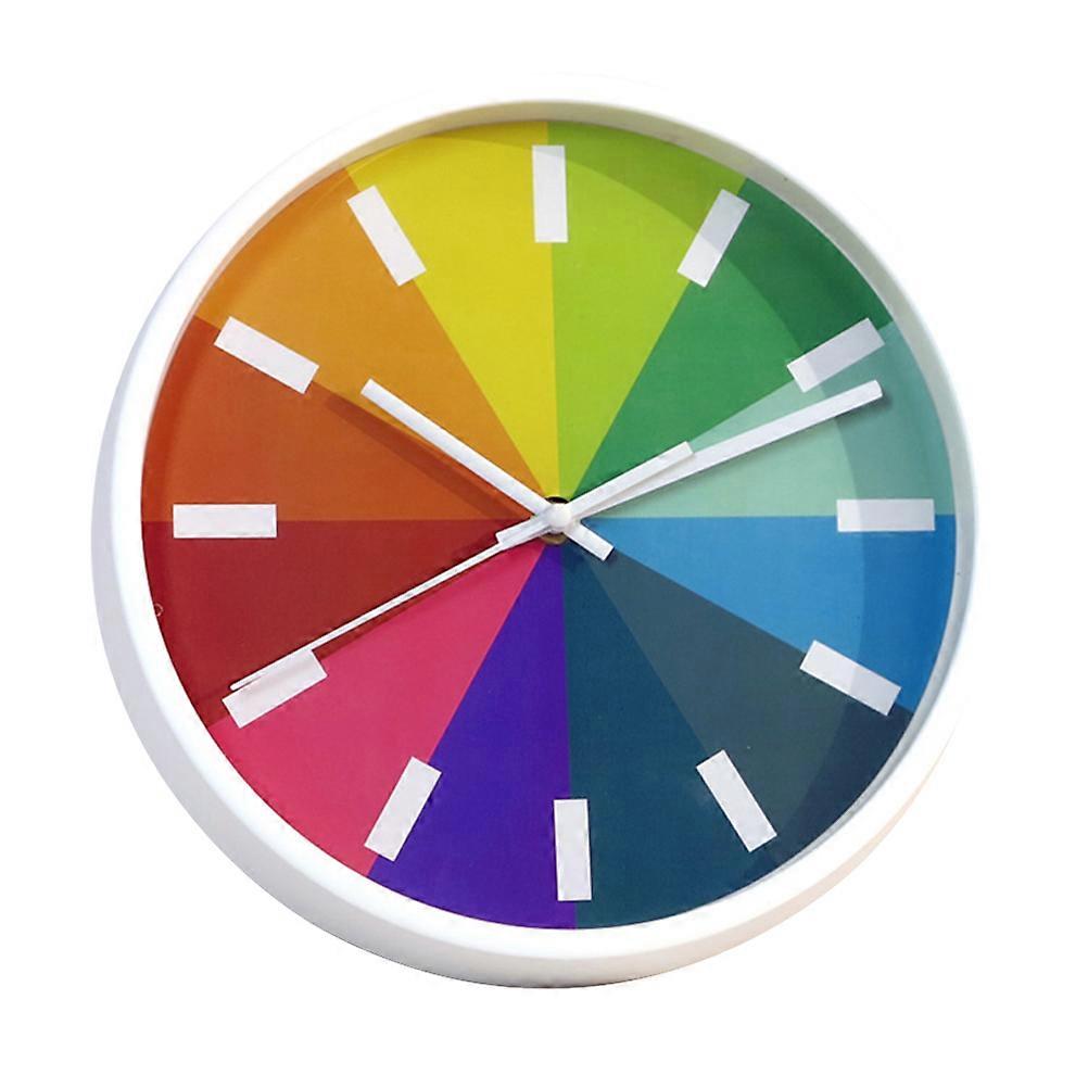 Mute Wall Clock 10 Inch Round Hanging Clock with Rainbow Pattern