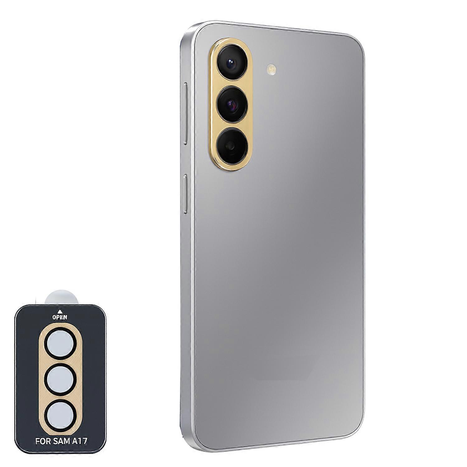 For Samsung Galaxy A17 5G / 4G Aluminum Protective Ring Camera + H9 Tempered Glass Gold