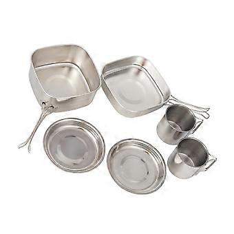 Camping Cookware Set Stainless Steel Compact Nesting Pots Pans Plates Cups for Hiking and Outdoor Cooking
