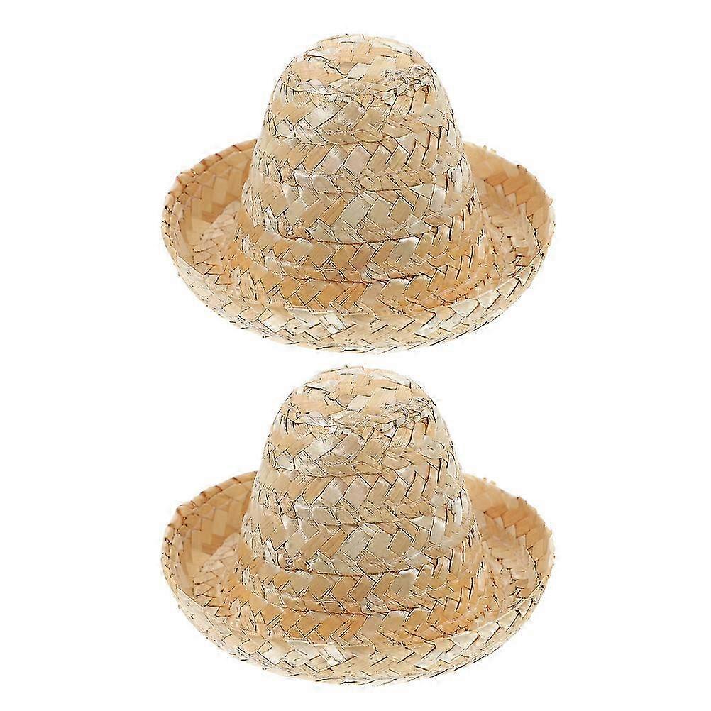 2pcs Miniature Straw Hat Tiny Hat Miniature Hat Ornament Adorable Tiny Bottle Hat