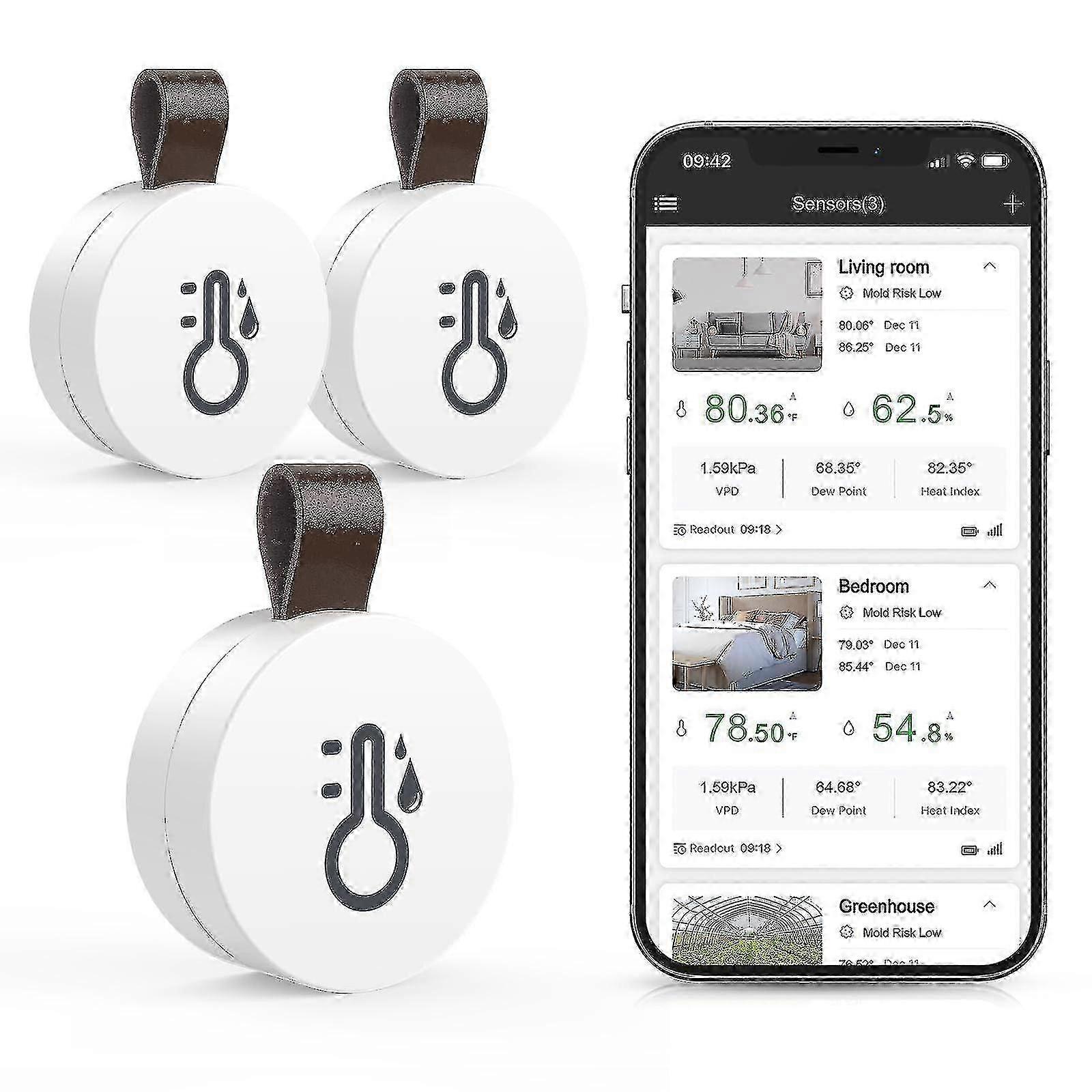Bluetooth-termometerhygrometer, trådlös termohygrometer mini, med smart sensorapp, datalogger och exportdata för sovrum, barnrum, vincell