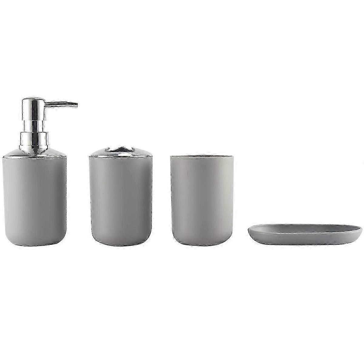 4 Pcs Plastic Bathroom Accessory Set,with Toothbrush Cup(Grey)