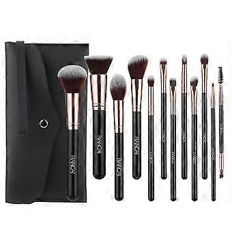 12Pcs Makeup Brush Set with PU Zipper Bag, Soft Synthetic Fiber Cosmetic Brushes Kit Black for Makeup