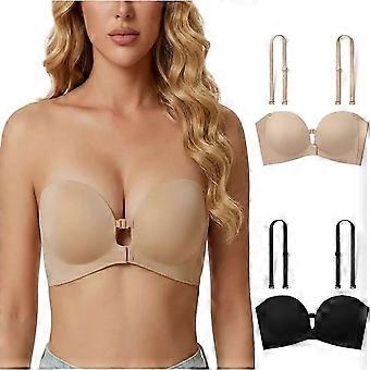 Strapless Bra, Front Closure Push Up Wireless Padded Jelly Bra, Detachable Shoulder Strap Bras for Women