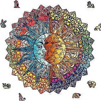 200Pcs Sun and Moon Wooden Jigsaw Puzzles for Adults 11x11inch Sun Wooden Puzzles for Children Moon Coloful Wood Puzzles