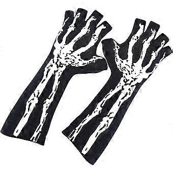 Black Skeleton Glow-In-The-Dark Fingerless Polyester Gloves - Perfect for Parties & Outdoors