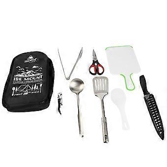 Portable Travel Utensils Set 9pcs Stainless Steel Camping Kitchen Cookware Set Kitchenware for Backpacking BBQ Camping Picnic