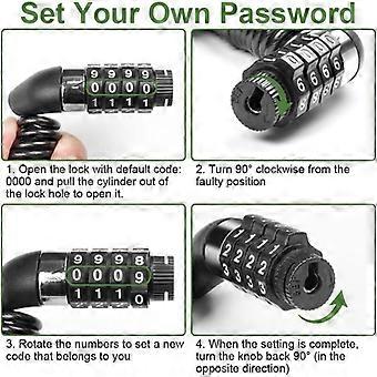 2-Piece 4-Digit Combination Helmet Lock, Extendable Bike Lock Up to 150cm, Anti-Theft Bicycle Lock, Small Helmet Lock, Helmet Lock
