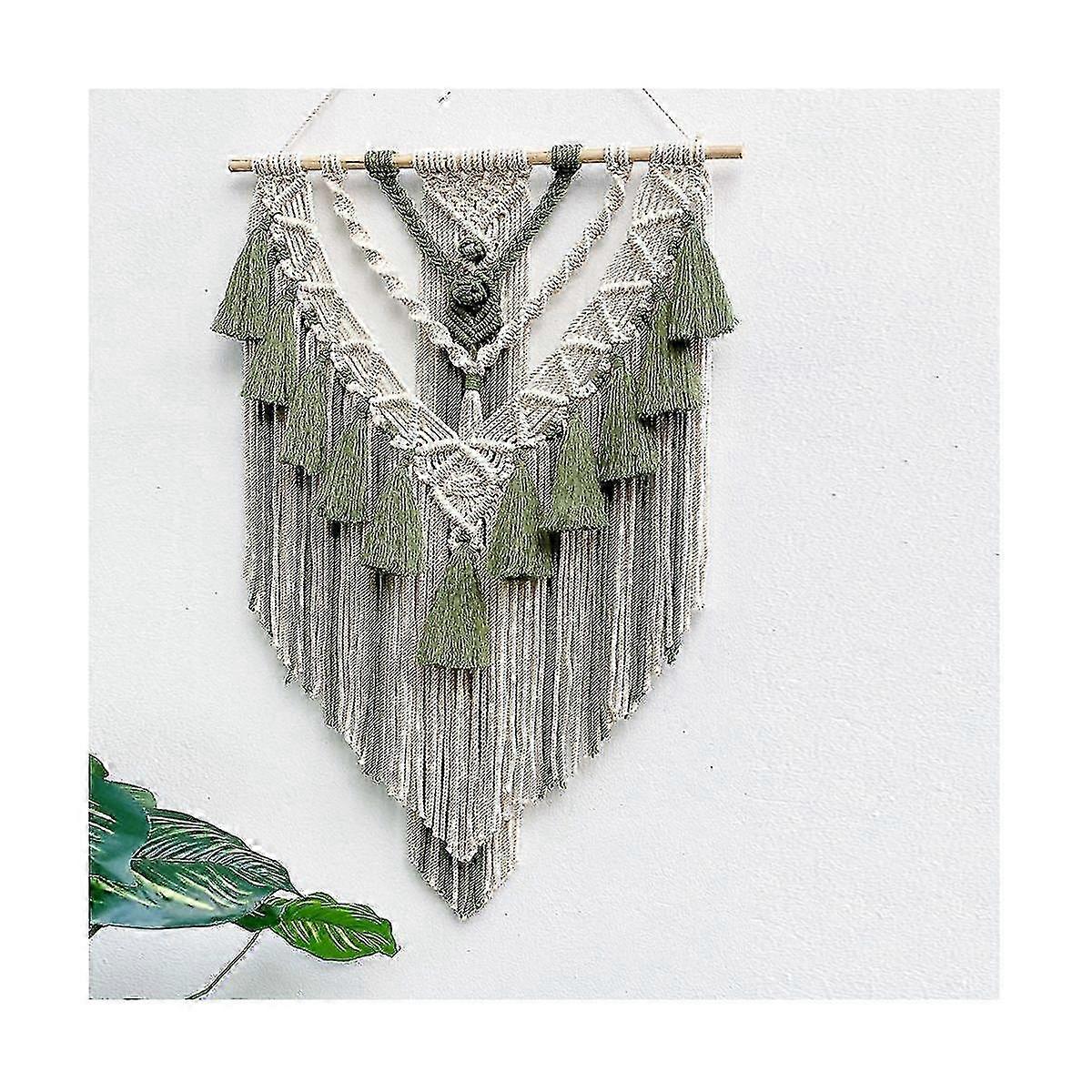 Green Hand-Knotted Macrame Wall Tapestry