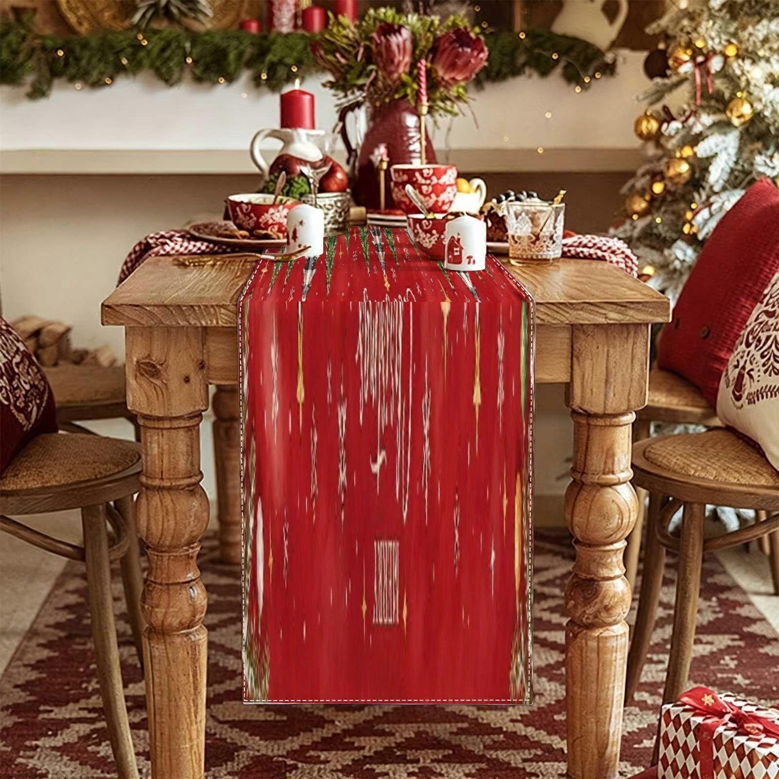 Red Abstract Vertical Streak Table Runner  Modern Paint Drip Dining Table Decor