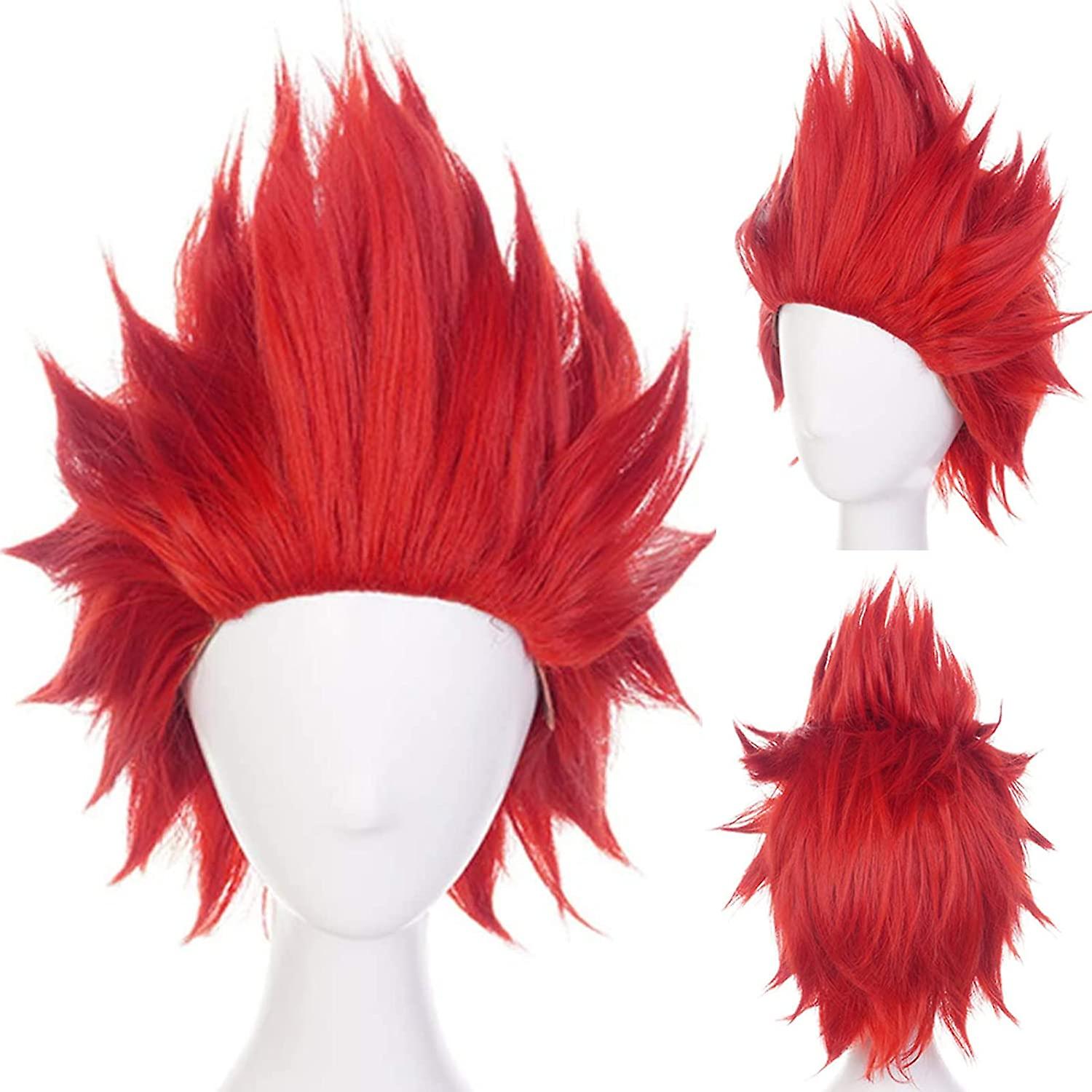 Hair Cap Short Red Anime Cosplay Wig Synthetic (Red)
