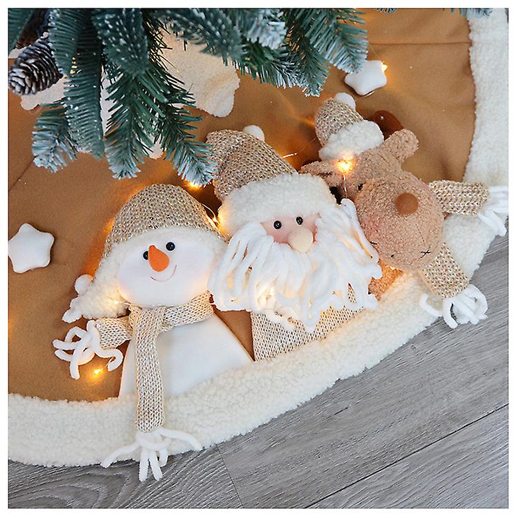 1.2m Beige Three-dimensional Plush Big Doll Knitting Sequins Santa Claus Elk Snowman Large Window Display Christmas Tree Bottom Apron