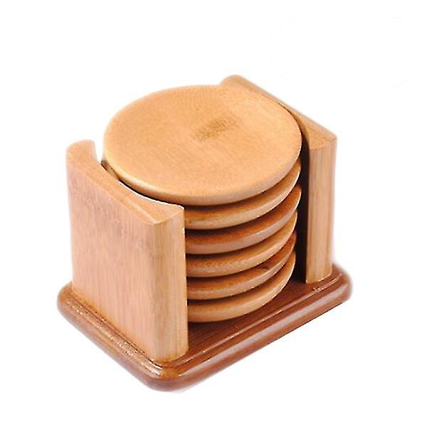 6 Pcs Round Table Bamboo Drink Coasters Heat Resistant Mats Durable Pot Holder For Table Pots Pans Teapots