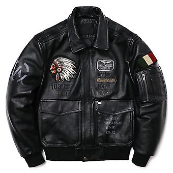 New Indian Embroidery Genuine Leather Jacket Men's Cowhide Motorcycle