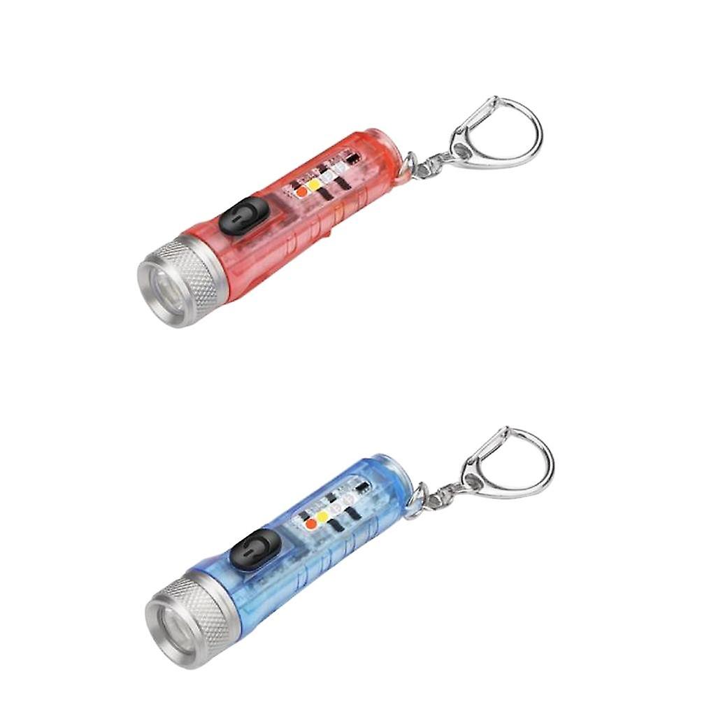 2x USB Keychain Mini Flashlight Brightness Adjustable for Outdoor