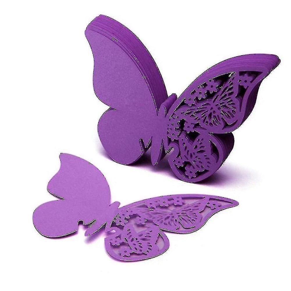 Purple 50Pcs Butterfly Precise Cut Wine Glass Paper Name Place Card -Z