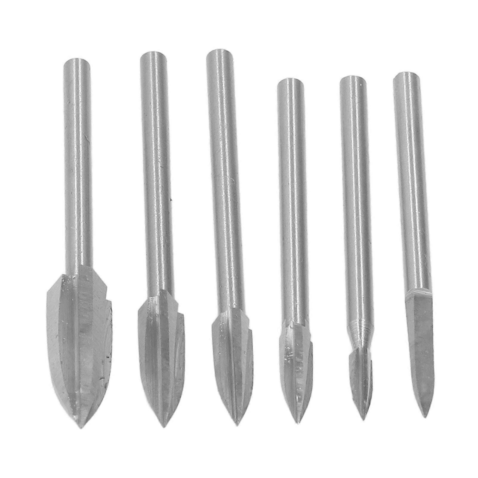 Woodworking Carving Bit with 3.0mm Shank High Speed Steel 3 Flute Engraving Bit Wood Carving Tools 5Pcs 3 Flute Bits, Sword Bit and Chuck 