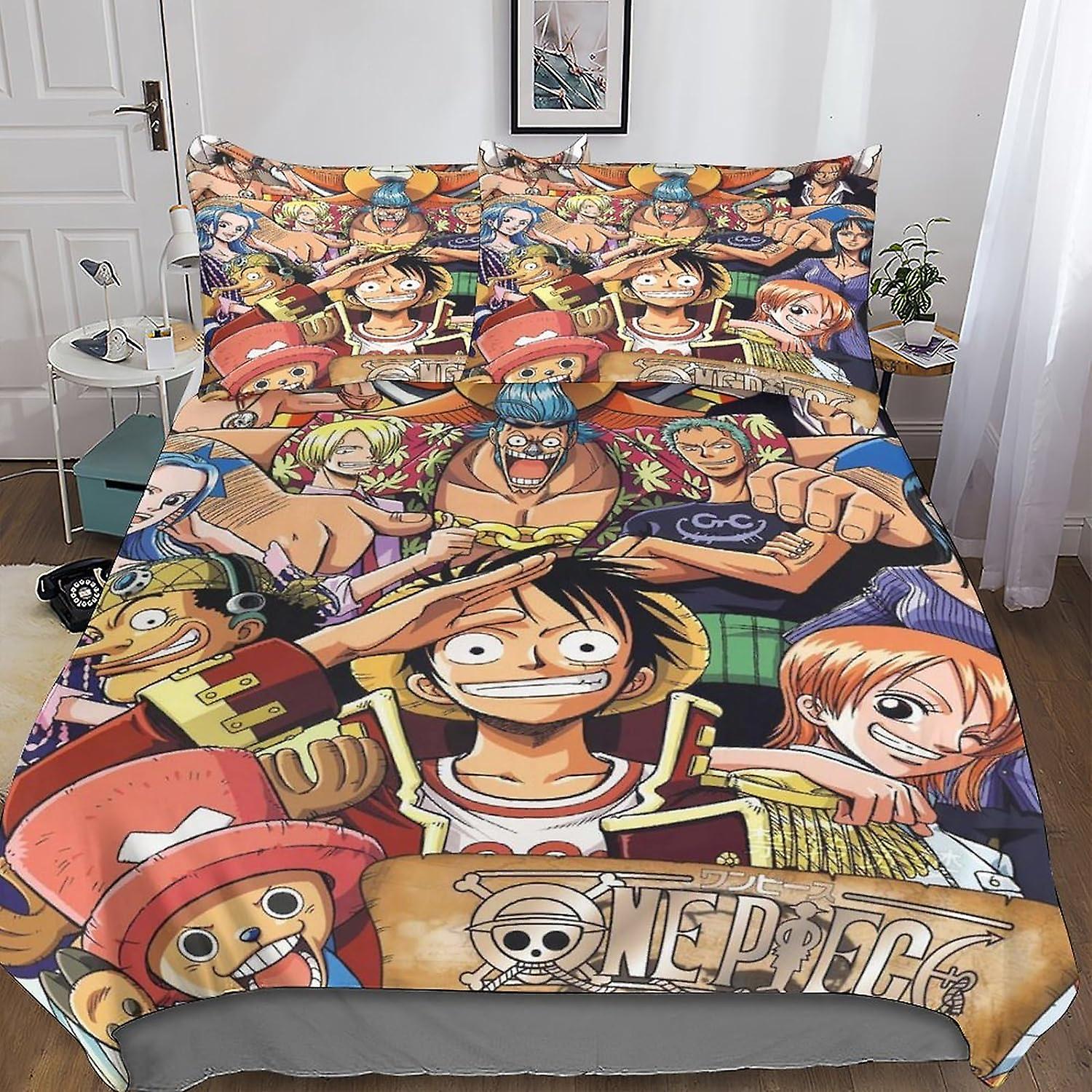 Ensemble de housse de couette ONE Piece avec fermeture à glissière cachée - literie Anime en microfibre douce et confortable, impression 3D, ensemble de 3 pièces avec taies d’oreiller, parfait pour garçon