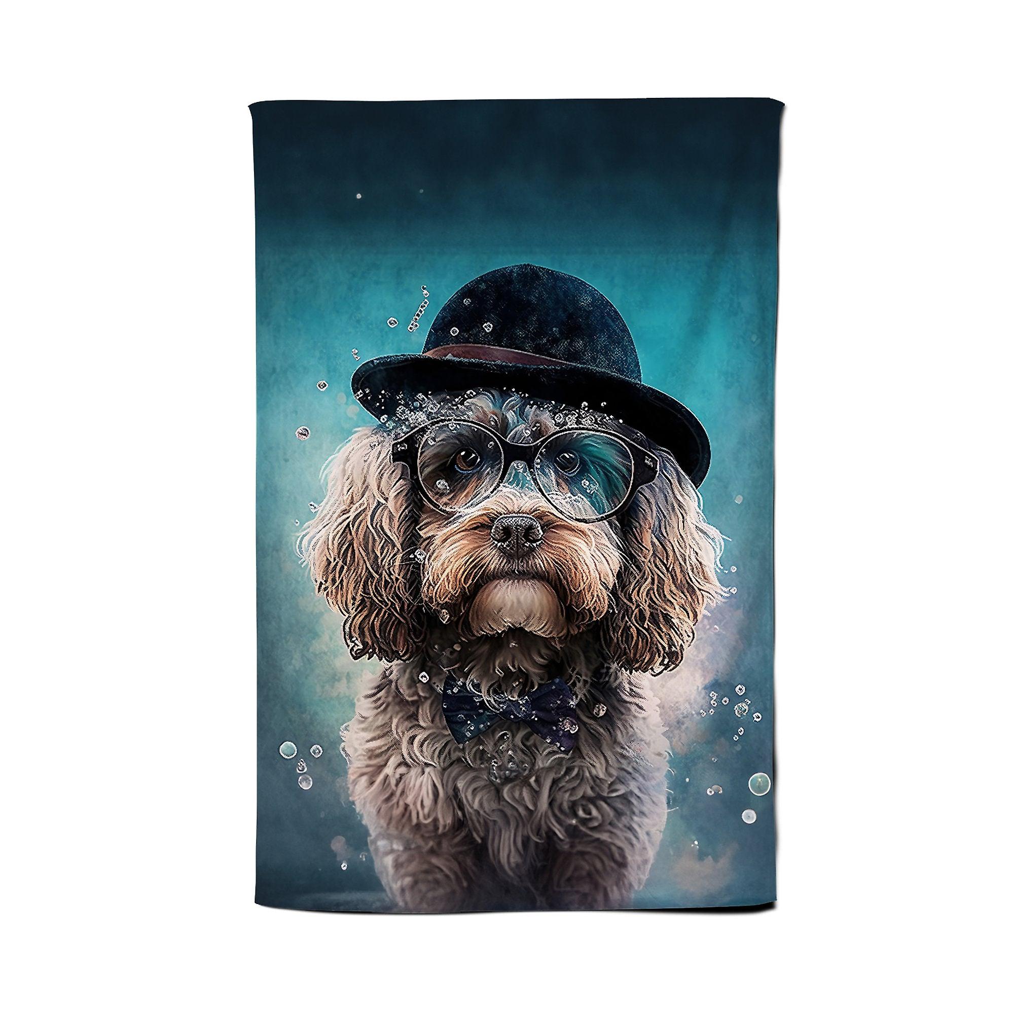 Cockapoo Dog Splashart Tea Towel