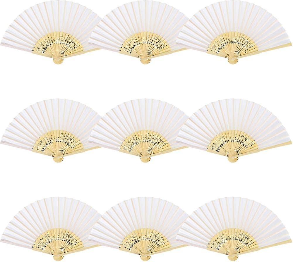 9 Pieces Iave Folding Fan Folding Hand Fan Oriental Fabric Fan Folding Fan