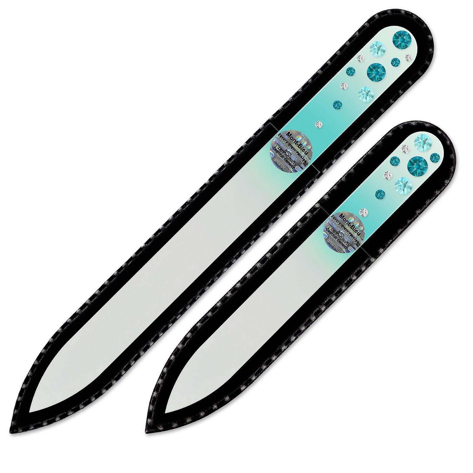 A set of 2 Colorful Crystal Nail Files with Swarovski crystals WC-MS - Blue Zircon - Light Turquoise