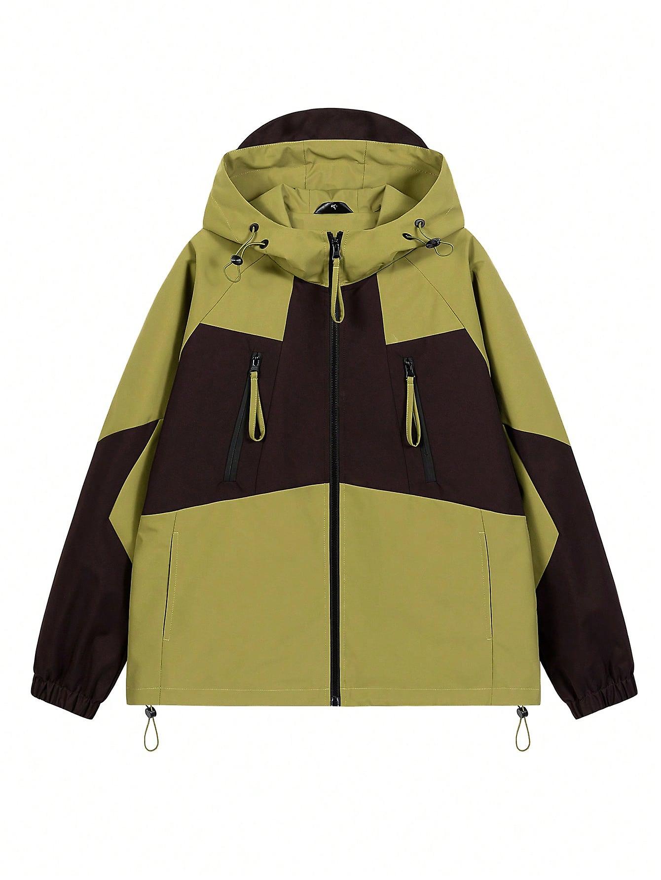 Men Colorblock Drawstring Hooded Jacket