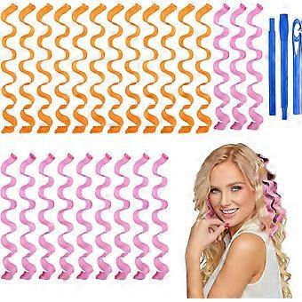 24 Pices Bigoudis (45cm), DIY Magic Hair Waves krøller, Boucles en Spirale Sans Vague de Chaleur Bigoudis Kit de Coiffure Magique avec Hekler de Coiffa