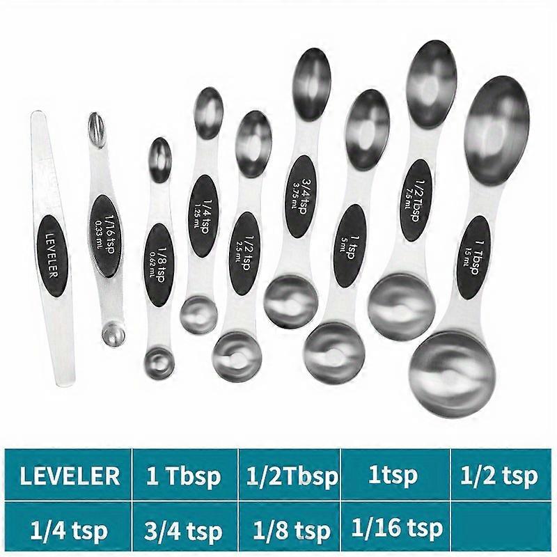 9 Magnetic Measuring Spoons, Dual Sided For Liquid And Dry Ingredients - Fits In Spice Jars, Accurate Measurements Eid Al-Adha Mubarak