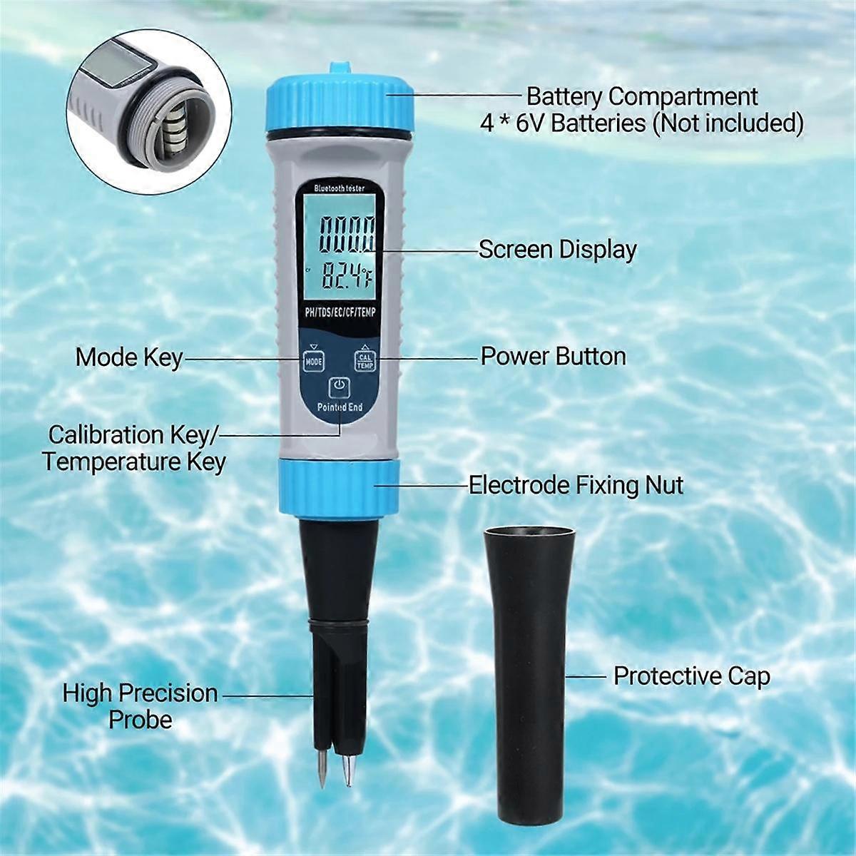 5 In1 PH Meter with BT High Accuracy Measurement of PH/TDS/EC//Temp Water Testing Kit for Water Hydroponics Lab