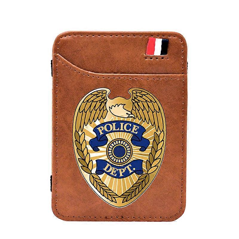 Black Fashion Police Dept Badge Printing Leather Magic Wallets Classic Men Women Money Clips ...