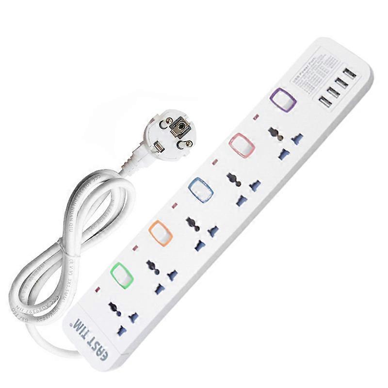Power Extension Cord with Individual Switch, EU/AU/Israel Plug, Universal Travel Adapter, with 1.5/3/5M Cord