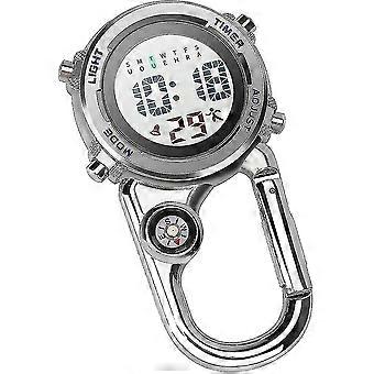 Karabineruhr Digital Clip On Quarzuhr Multifunktionaler Karabiner Fob Uhr Luminous Face Kompass Karabiner Uhr mit Compassblue
