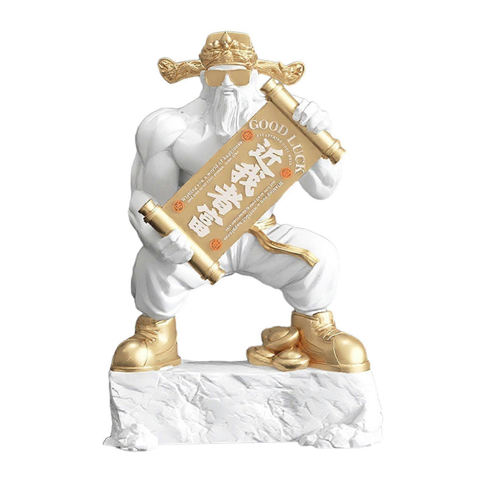 Chinese Cai Shen Statue God of Wealth Figurine for Restaurant Study Room White