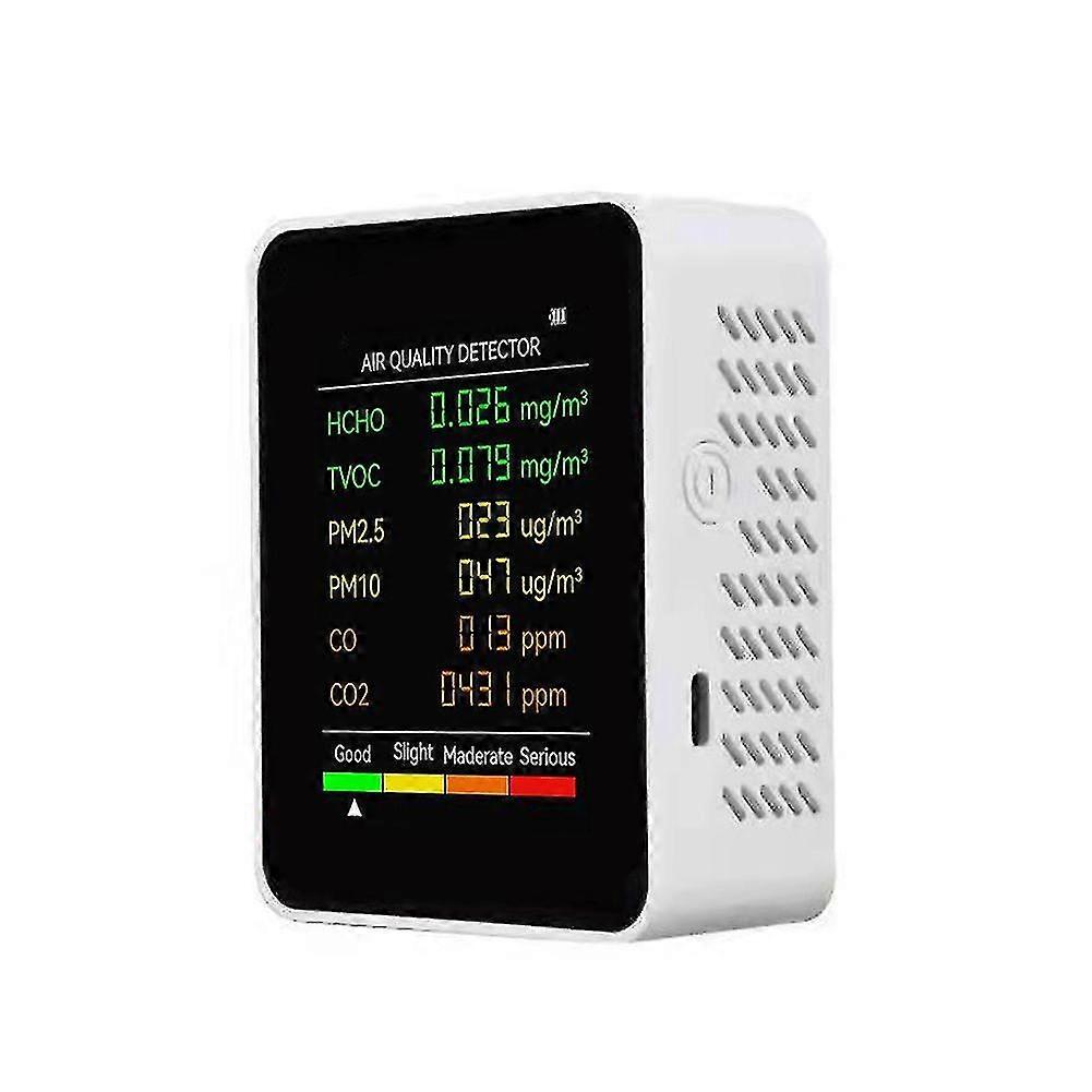 6 In 1 Air Quality Monitor CO2 Meter PM2.5 PM10 HCHO TVOC CO Formaldehyde Detector LCD Display Gas D