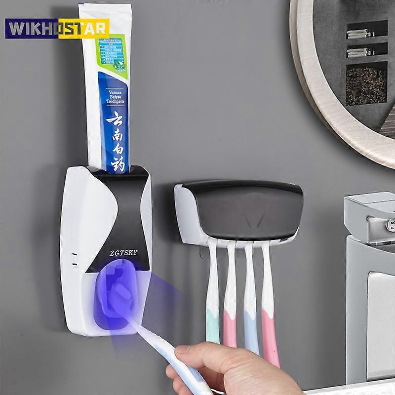 Toothbrush Holder Automatic Toothpaste Dispenser Set Dustproof Sticky Suction Wall Mounted Toothpaste Squeezer for Bathroom