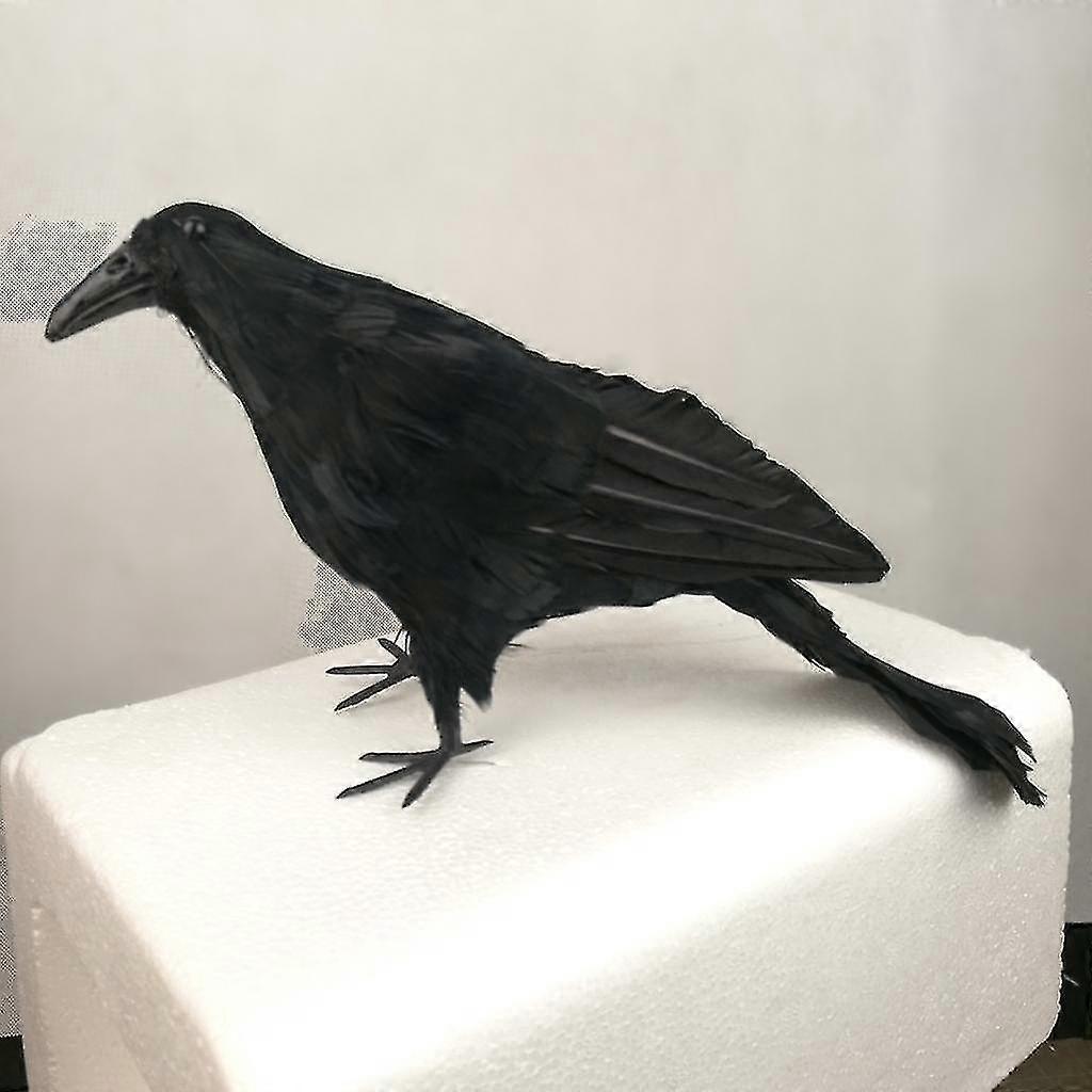 Simulation Black Crow Realistic Feather Crow Artificial Bird Raven Prop Art And Crafts For Halloween Party Decoration - Black, 16cm